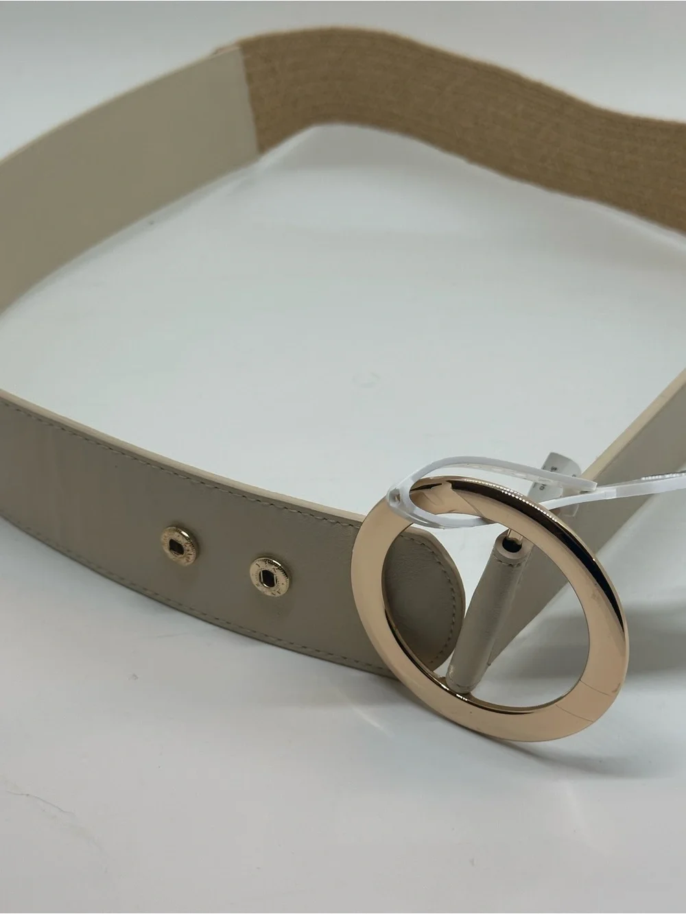 NWT Anne Klein Ivory Gold Circle Buckle Stretch Belt M/L